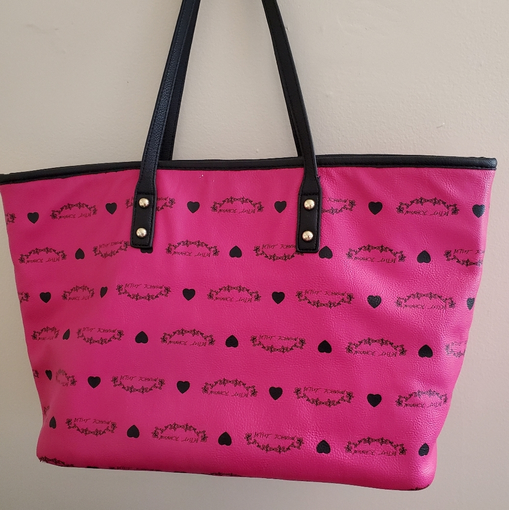 Betsey Johnson pink tote w/gold studs HOT!! - Picture 3 of 8